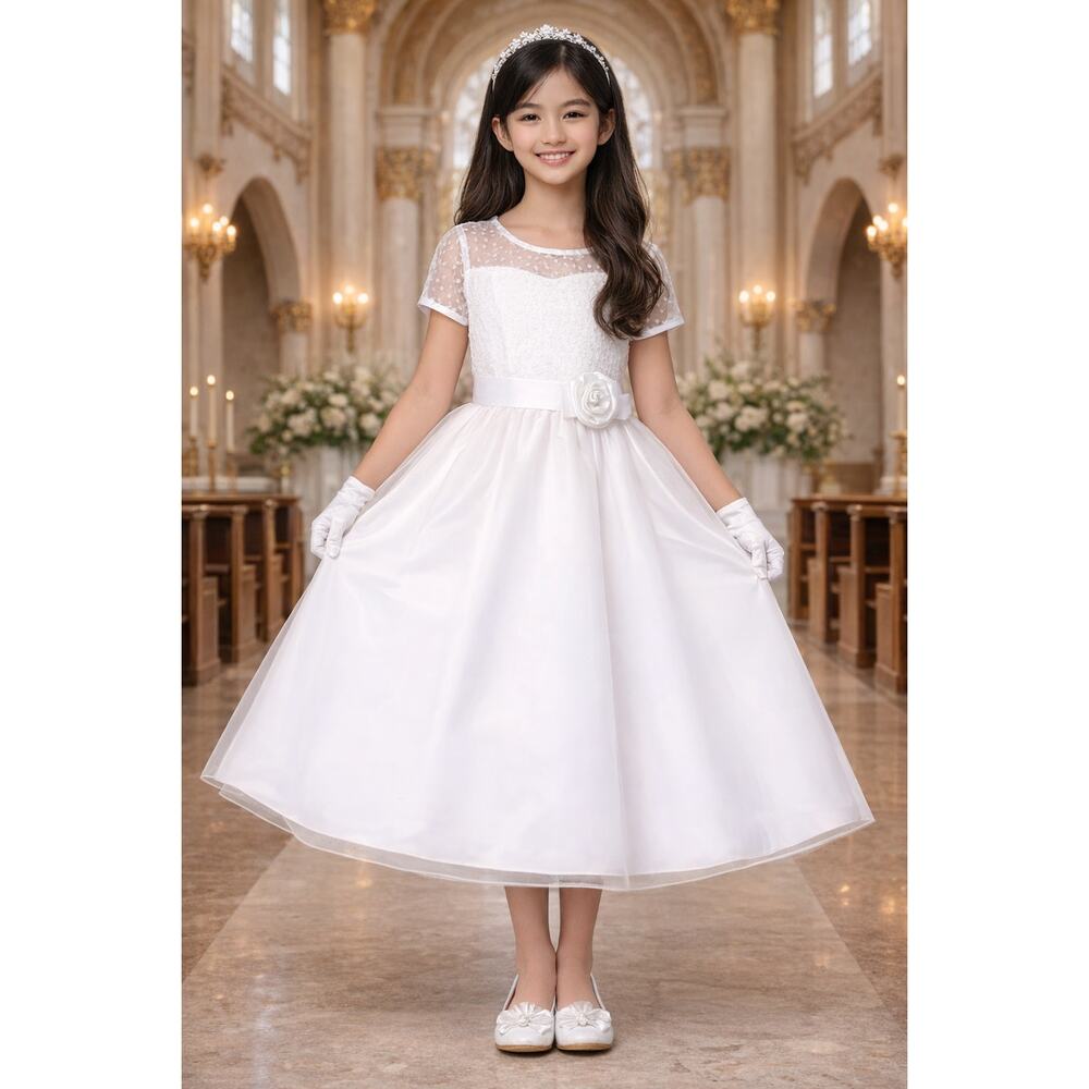 NEW Girls First Holy Communion Dress Size 14X - Embroidered Tulle Organza Dress